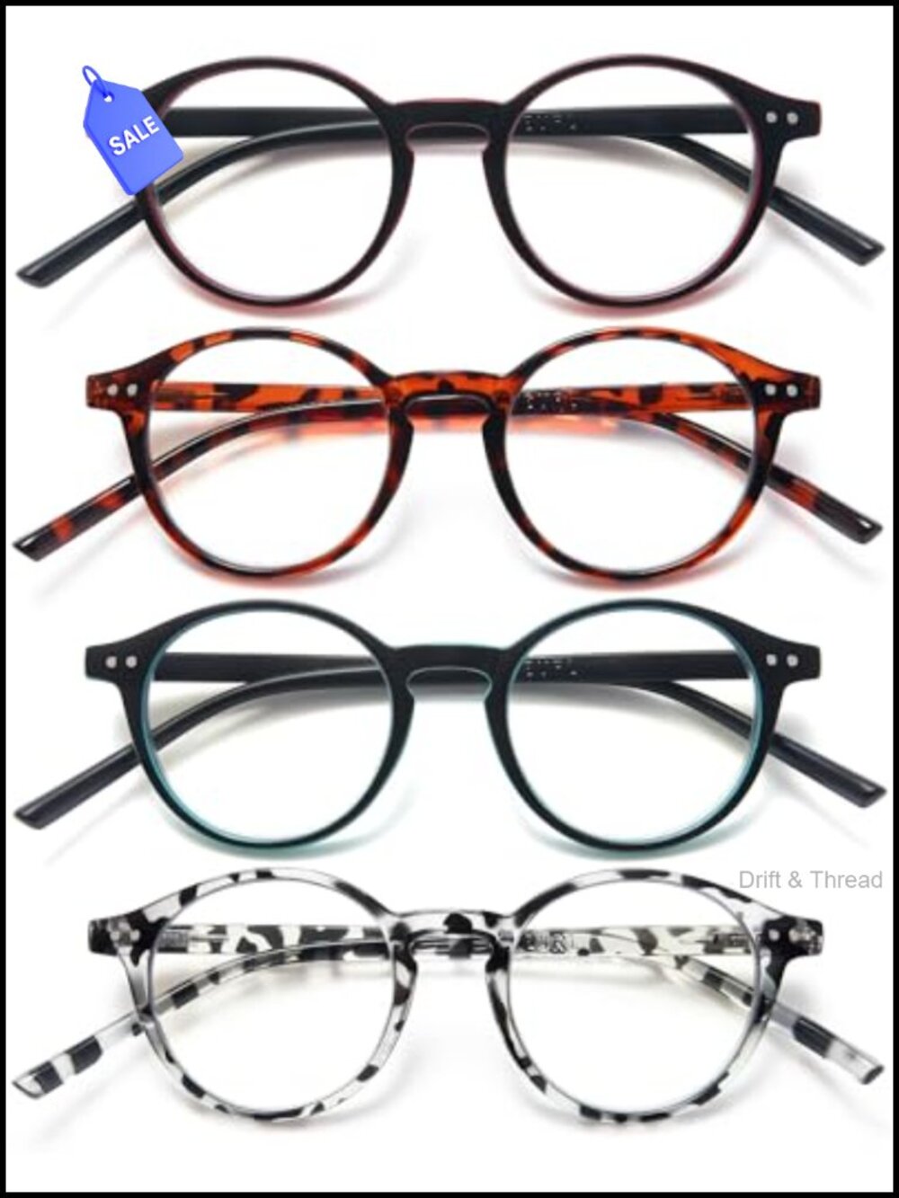 Round Reading Glasses 4-Pack Blue Light Blocking UV400 1.5